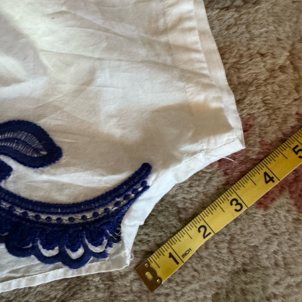 Zara Contrast Embroidered Batwing Mediterranean Small Cotton Button Up Blue - Picture 3 of 9